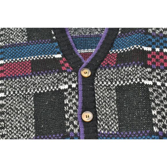 VTG Michael Gerald Mens Button Sweater Cardigan Abstract Plaid Size XL Acrylic - Picture 6 of 8